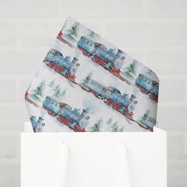 Seda Papel decoupage de tren, locomotora acuarela (Bolsa de regalo)