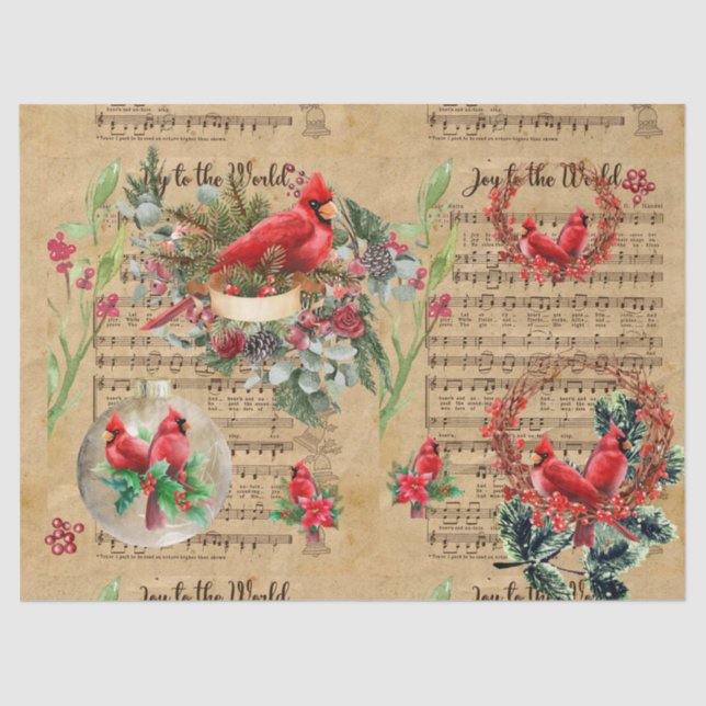 Seda Papel decoupage del cardenal de Navidad (Anverso)
