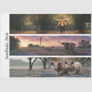 Seda Papel decoupage Longhorn Wester Hojas de sierra