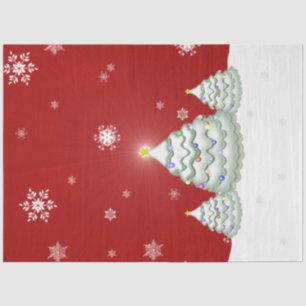 Seda Papel del árbol de Navidad nevado rojo