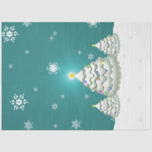 Seda Papel del árbol de Navidad nevado verde azulado