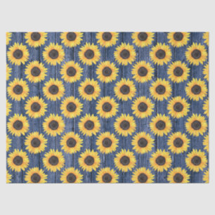 Seda Papel del tejido azul de girasoles florales rusos
