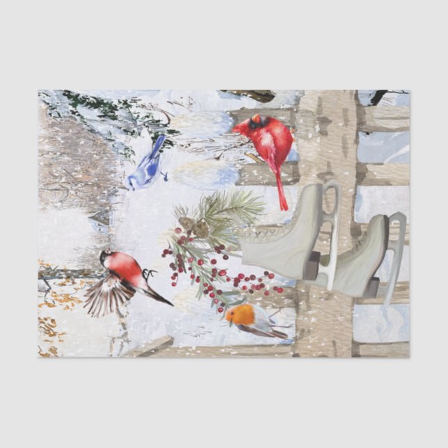 Seda Papel del tejido de las aves de invierno (Anverso)