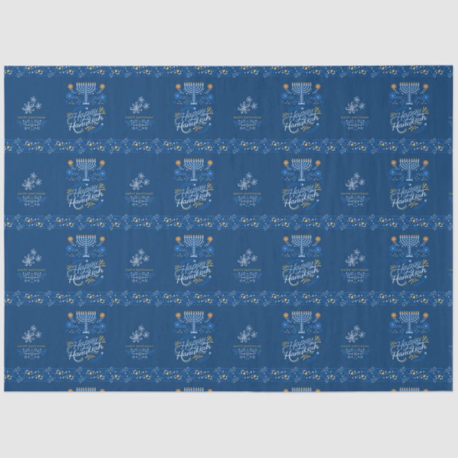 Seda Papel del tejido feliz de Hanukkah para regalos (Anverso)
