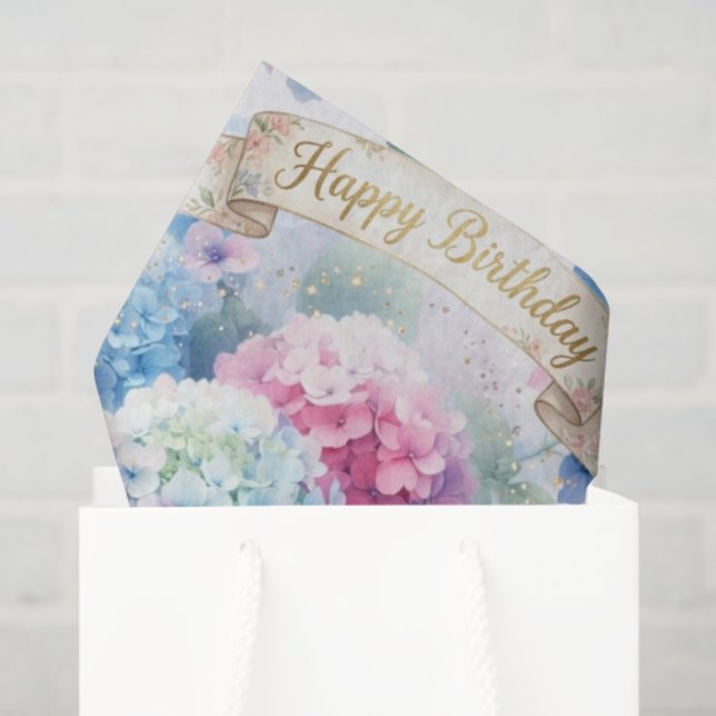 Seda Papel floral de Hortensia Azul para Cumpleaños  (Bolsa de regalo)