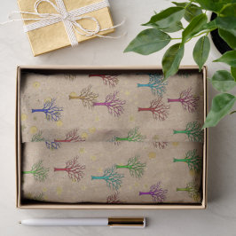 Seda Papel Kraft Árboles Estrellas Doradas Papel de Sed