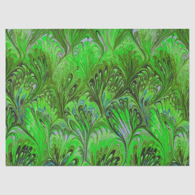SEDA PAPEL MARBLADO, PATRÓN DE PACO VERDE ABSTRACTO (Anverso)
