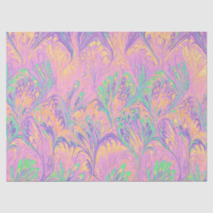 SEDA PAPEL MARMOLADO, PATRÓN DE PAVO REAL ROSA VERDE AB
