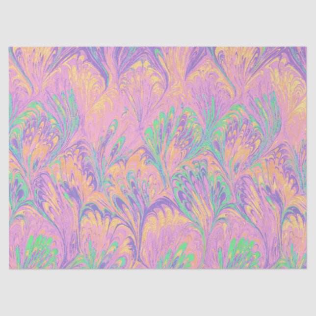 SEDA PAPEL MARMOLADO, PATRÓN DE PAVO REAL ROSA VERDE AB (Anverso)