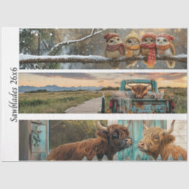 Seda Papel para decoupage Sierra de mano Búho, Vaca de 