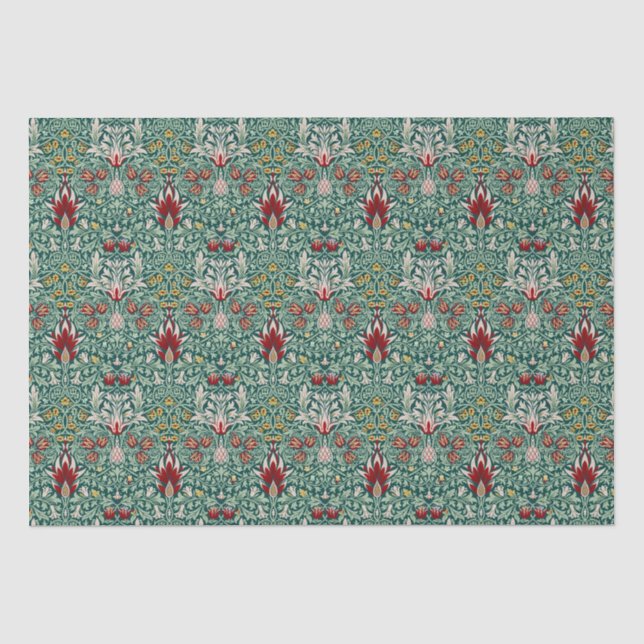 Seda Papel pintado floral verde bosque de William Morri (Anverso)