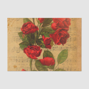 Seda Papel pintado subió acuarela de la hoja de música