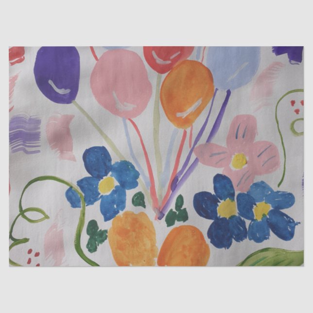 Seda Papel Tejido de flores y globos (Anverso)