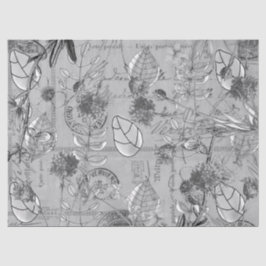 Seda Papel Tejido Descascarilla de hojas florales B/W P