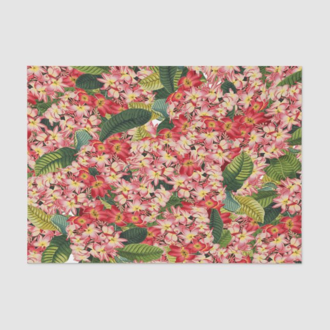 Seda Papel Tejido Tropical Floral Flores de Plumeria (Anverso)