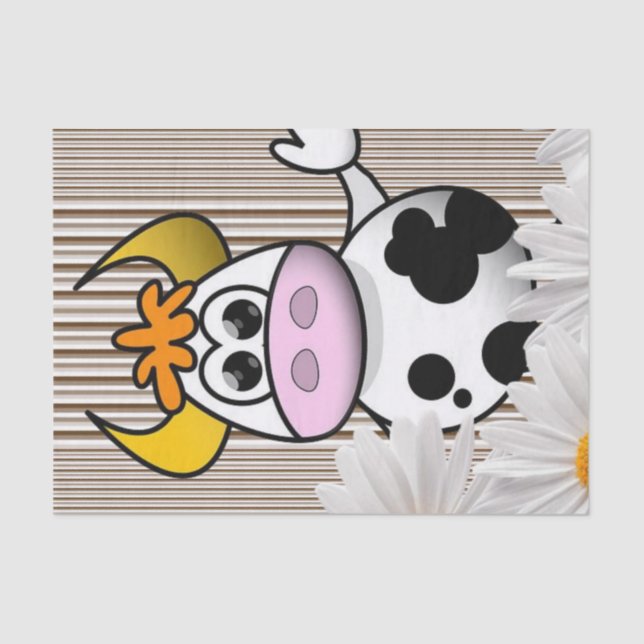 Seda Papel Tejido Vaca Tiras Marrones Floral de margari (Anverso)