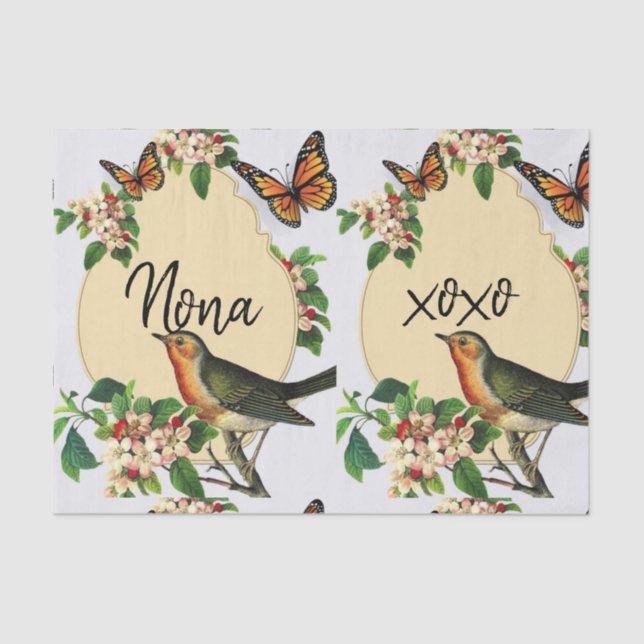 Seda Papel Tejido Vintage de aves (Anverso)