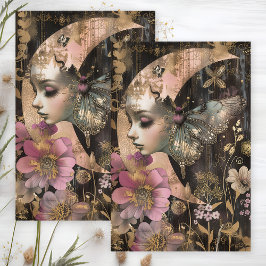 SEDA PAPEL TISSÚ PARA DECOUPAGE DE LUNA Y POLILLA MÍSTI