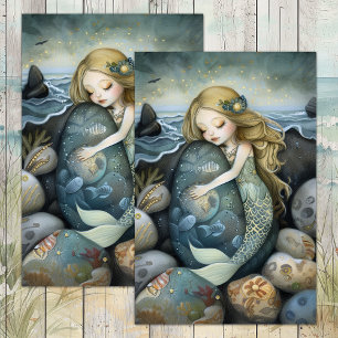 SEDA PAPEL TISSÚ PARA DECOUPAGE DE NIÑA SIRENA SOÑOLIEN