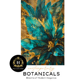 Seda Papel tisú botánico de lujo azul verdoso y dorado