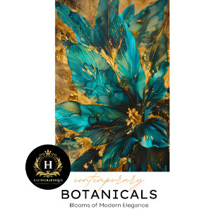 Seda Papel tisú botánico de lujo azul verdoso y dorado