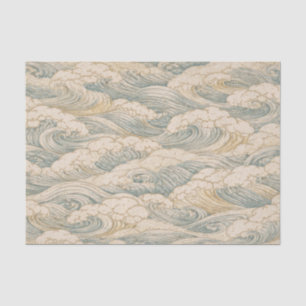 SEDA PAPEL TISÚ CON ESTAMPADO DE OLA JAPONESA