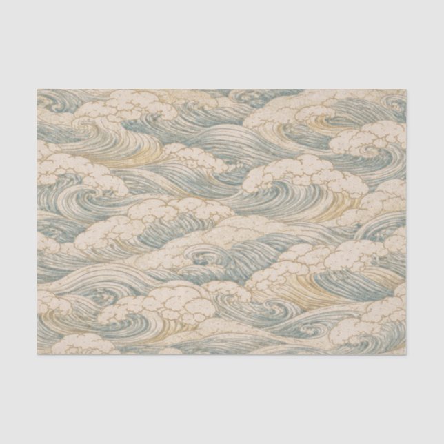 SEDA PAPEL TISÚ CON ESTAMPADO DE OLA JAPONESA (Anverso)