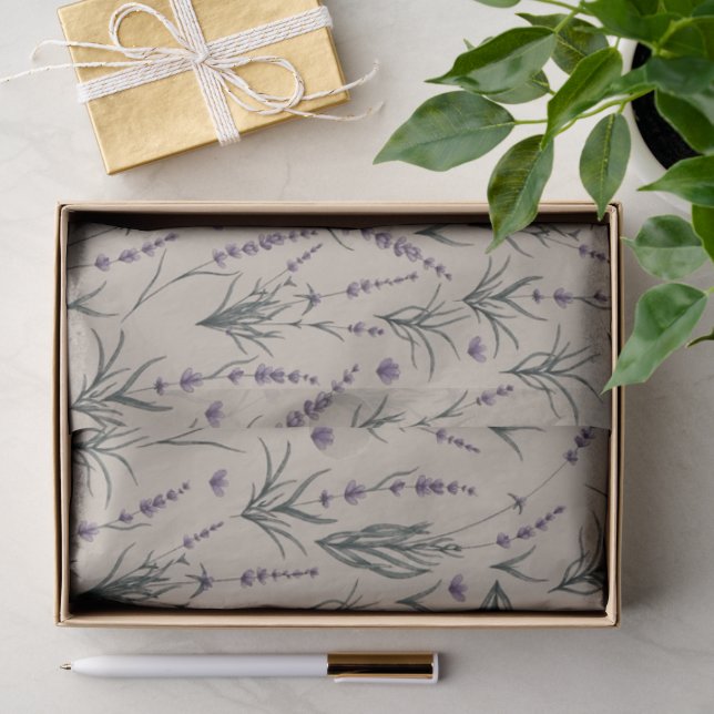 Seda Papel tisú con patrón botánico de lavanda (Regalo )