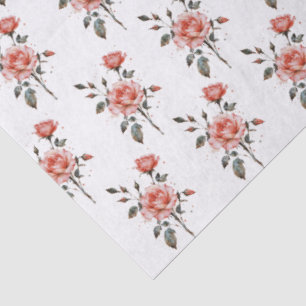 Seda Papel tisú con patrón botánico de rosas en acuarel