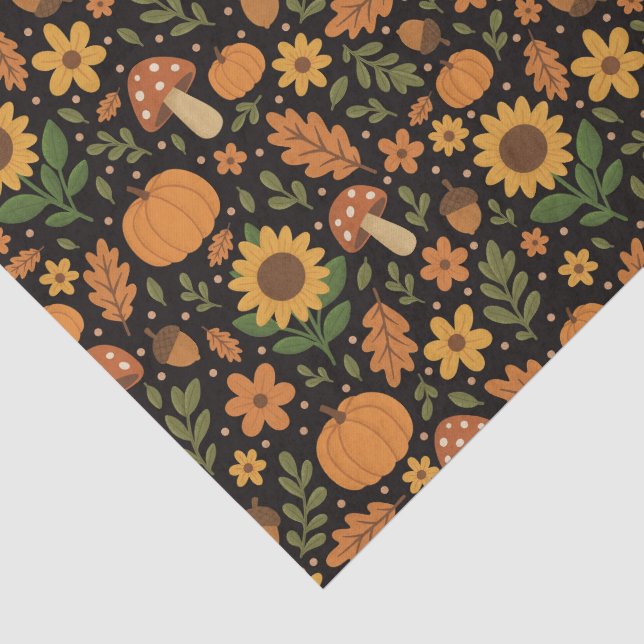 Seda Papel tisú con patrón de otoño rústico dibujado a  (Detalle)