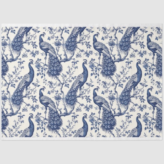 Seda Papel tisú con tema de pavo real estilo chinoiseri (Anverso)