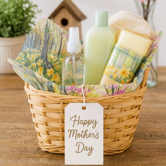 Seda Papel tisú de acuarela de prado de narcisos de pri (Line gift baskets with spring floral tissue paper perfect for Mother's Day and seasonal charm.)