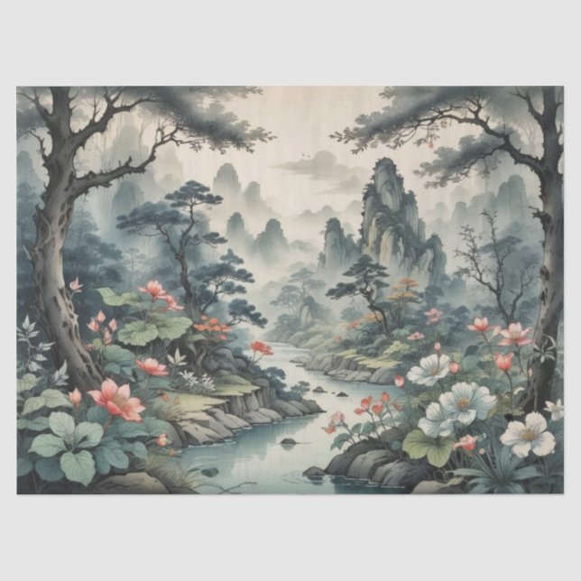 Seda Papel tisú de bosque de plantas y flores de fantas (Anverso)