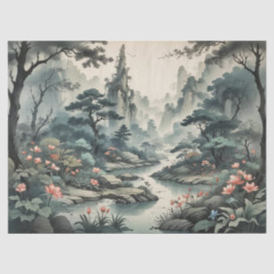 Seda Papel tisú de bosque de plantas y flores de fantas