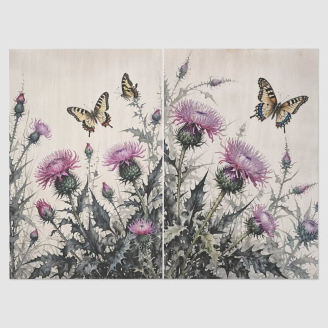 Seda Papel tisú de Cardo y Mariposas (Anverso)