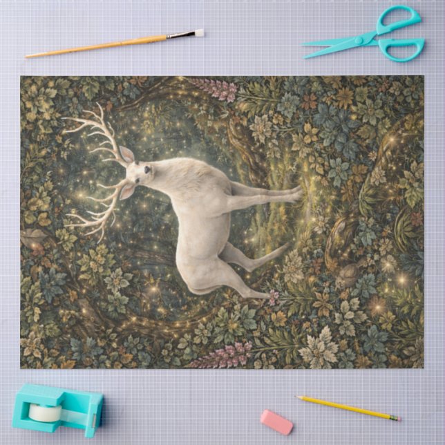 Seda Papel tisú de ciervo blanco del bosque encantado (Artesanía)