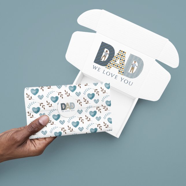 Seda Papel tisú de corazón azul acuarela  (Celebrate dad with this thoughtful tissue paper! Matching collection available! )