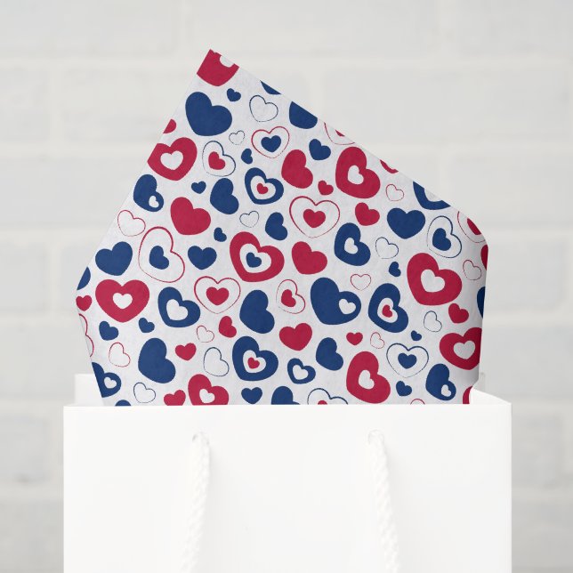 Seda Papel tisú de corazones rojos y azules (Bolsa de regalo)