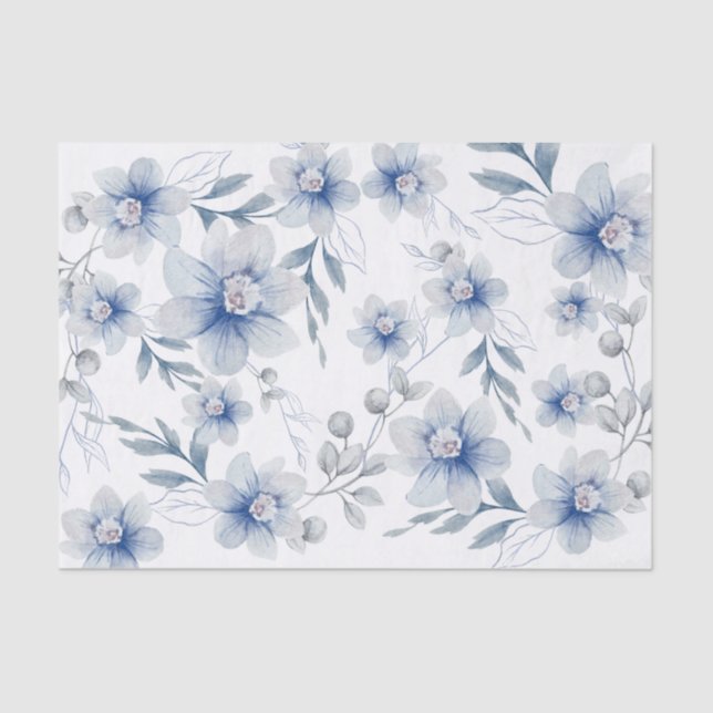 Seda Papel tisú de flores acuarela azul pizarra polvori (Anverso)
