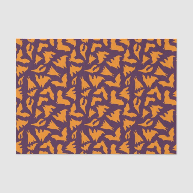 Seda Papel tisú de Halloween con murciélagos naranja y  (Anverso)