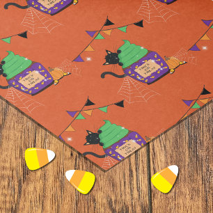 Seda Papel tisú de Halloween con patrón de gato negro c