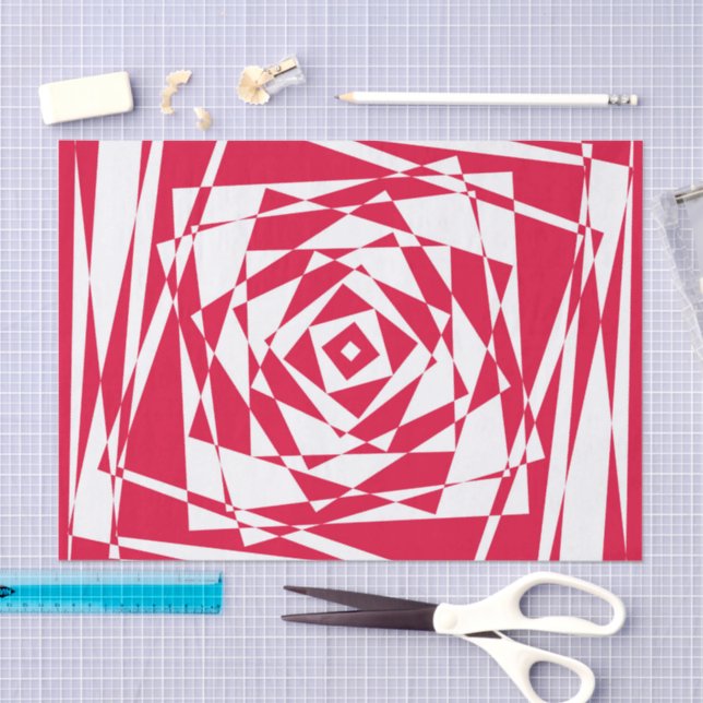 Seda Papel tisú de ilusión abstracta blanca y roja (Artesanía)
