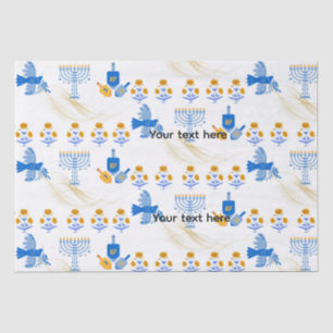 Seda Papel tisú de Janucá: Menorá, paloma, dreidel