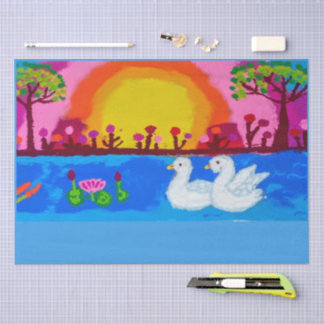 Seda Papel tisú de paisaje de cisnes