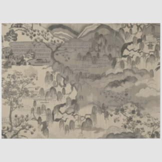 Seda Papel tisú de paisaje sepia chino