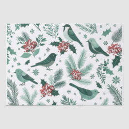 Seda Papel tisú de pájaros navideños verde esmeralda