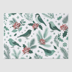Seda Papel tisú de pájaros navideños verde esmeralda