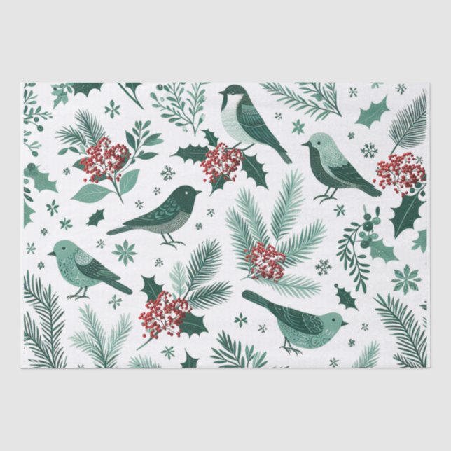 Seda Papel tisú de pájaros navideños verde esmeralda (Anverso)
