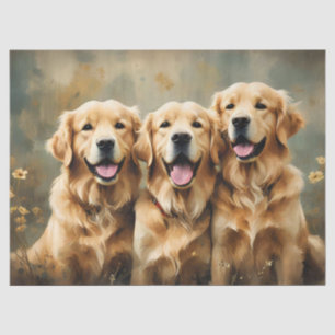 Seda Papel tisú de retrato de tres perros Golden Retrie