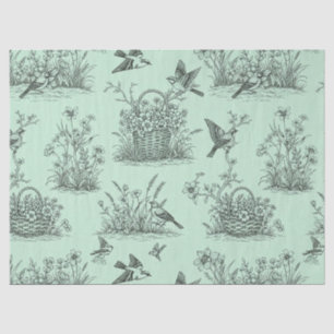 Seda Papel tisú de Toile Pastoral Verde Menta con Pájar